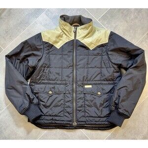 Powder River Outfitters Ranch Coat Western Quilted Jacket L Black Tan
